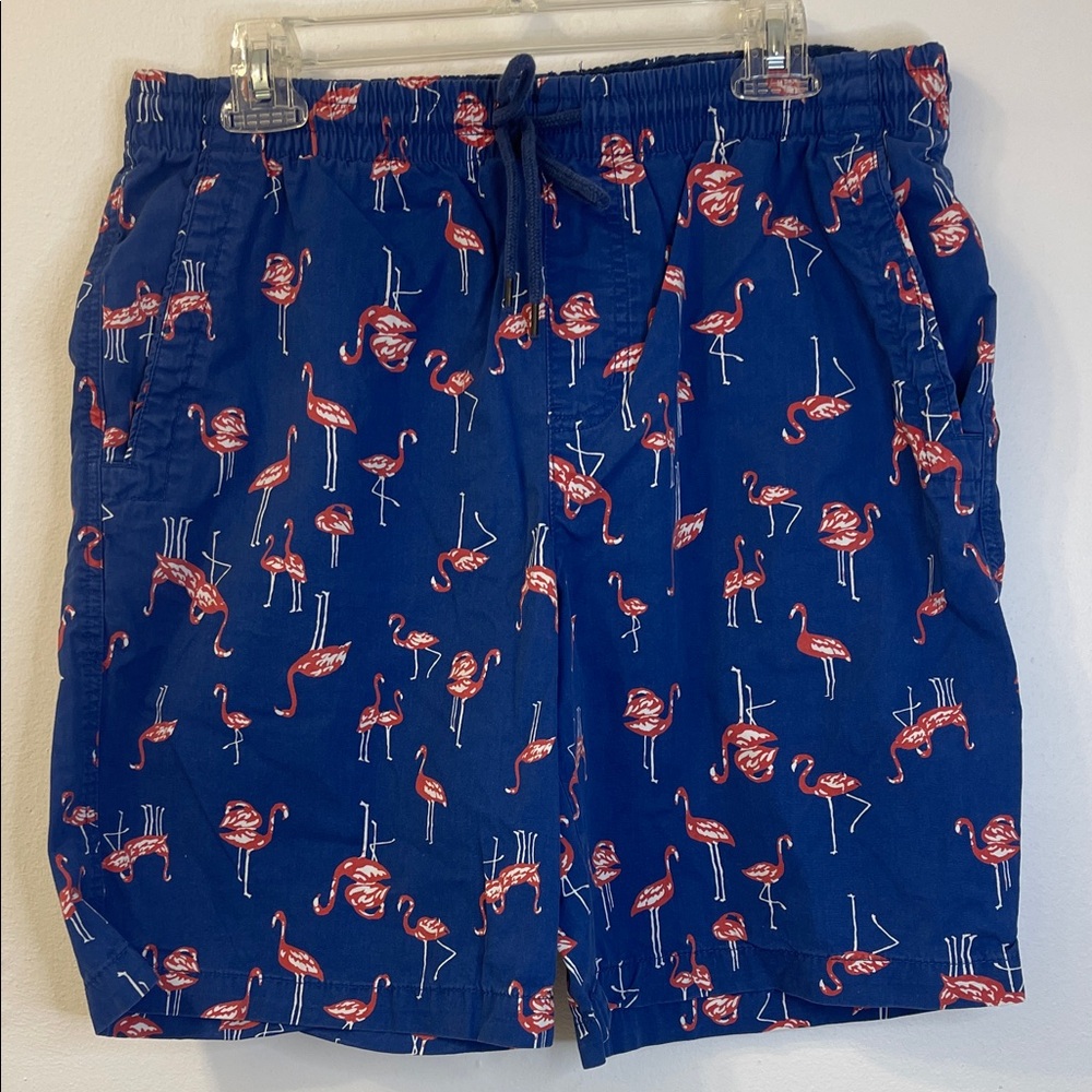 Island Republic Navy Swim Trunks with Red Flamingo Print Size Large